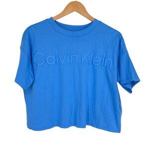 Calvin Klein Performance Cotton Raised Logo Cropped T-Shirt Small Blue Twilight